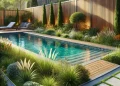 Pool im Garten: Gestaltungsideen mit Begrünung und Zaun.