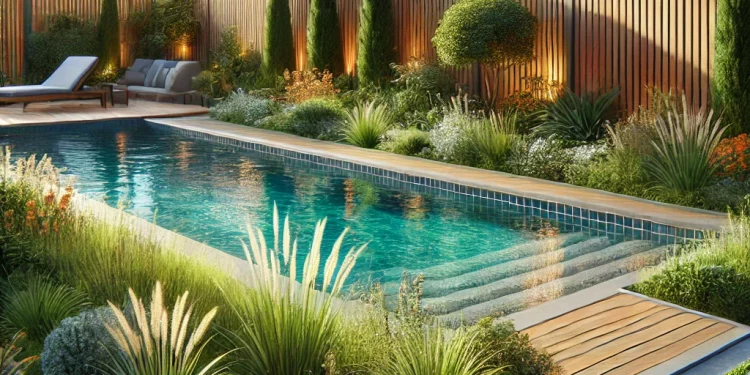 Pool im Garten: Gestaltungsideen mit Begrünung und Zaun.