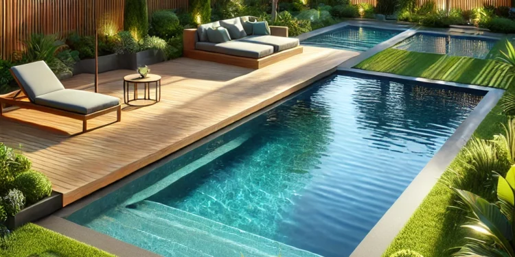 ein schöner großer Pool ist im Boden eingelassen.